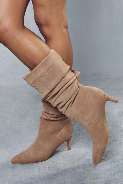 Faux Suede Mid Heel Ankle Boot