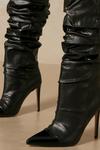 MissPap Leather Look Pointed Ruched Knee Length Heeled Boot thumbnail 2