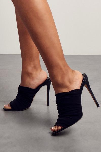 Mesh Ruched Heeled Mules