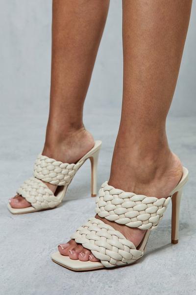 Woven Strappy Heeled Mules