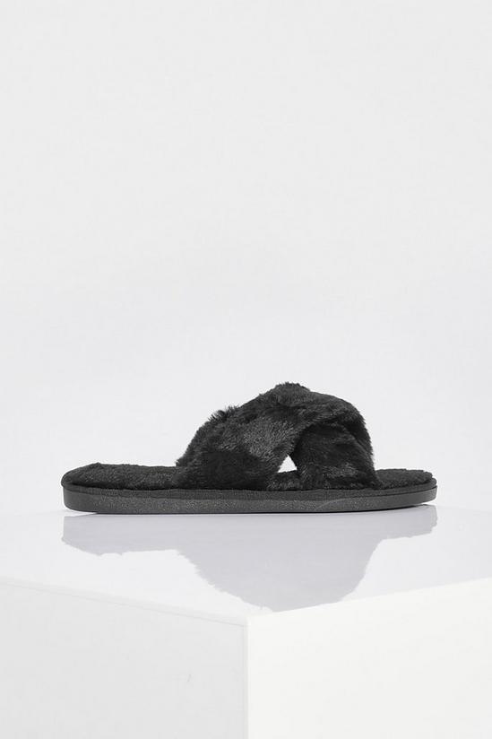 boohoo Fluffy Cross Front Slippers 2