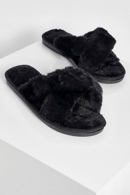 boohoo Fluffy Cross Front Slippers 3