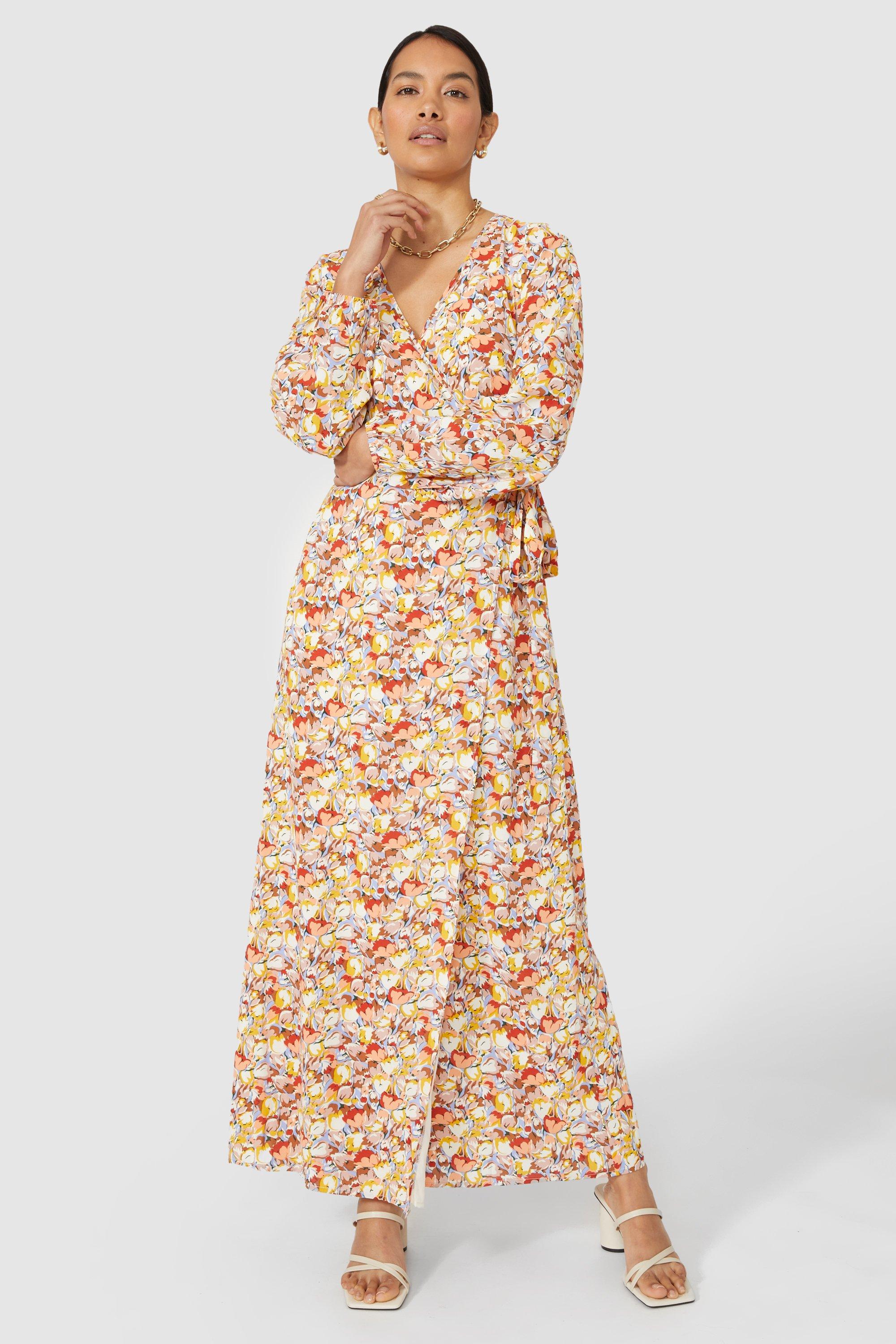 Petite Printed Wrap Maxi Dress