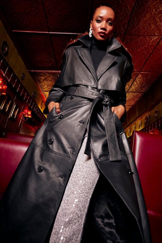 Principles Leather Double Breasted Belted Trench Coat 1