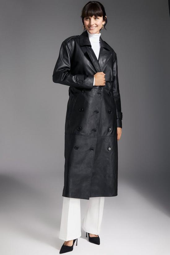 Principles Leather Double Breasted Belted Trench Coat 2