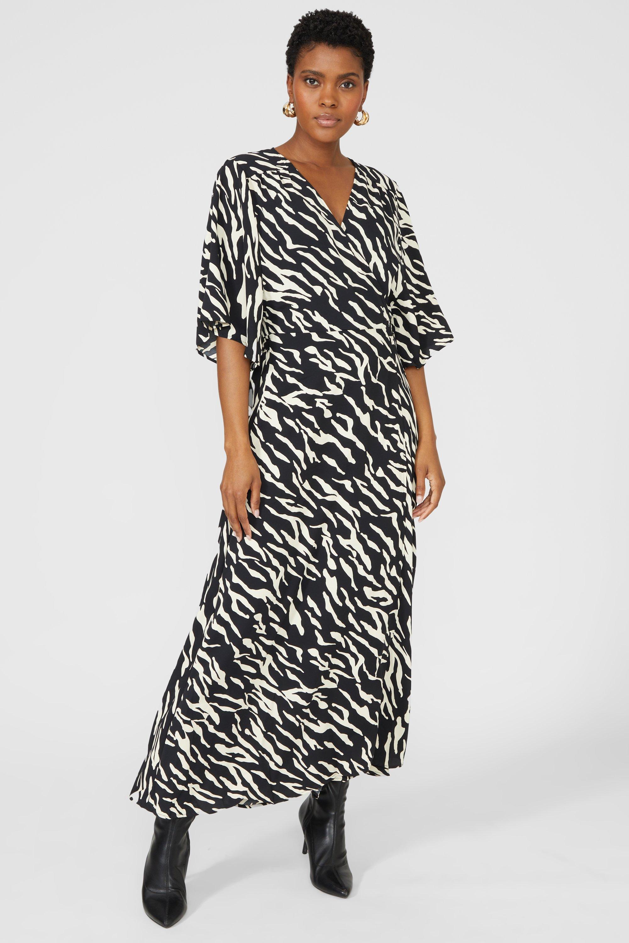 Zebra Printed Wrap Midi Dress