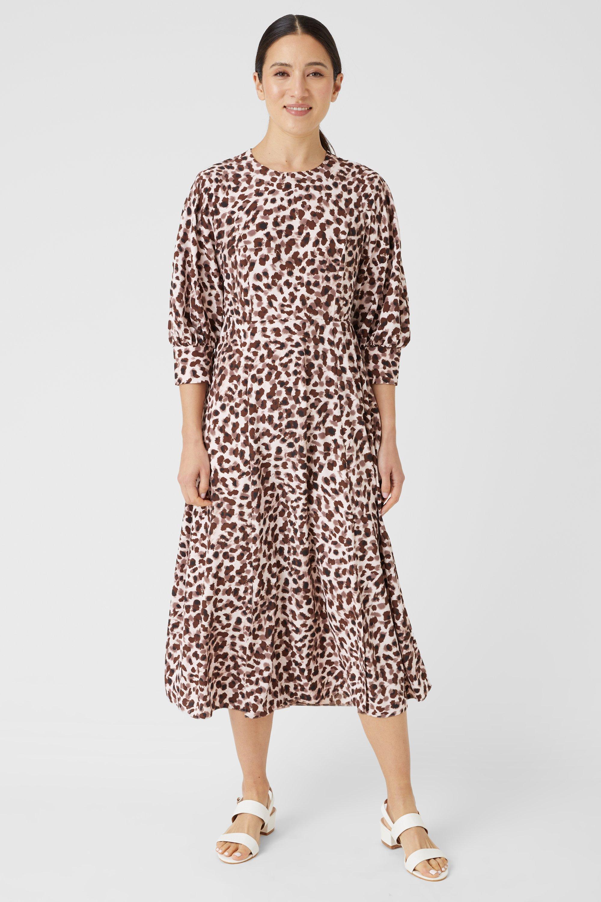 3/4 Puff Sleeve Animal Printed Midi Dress