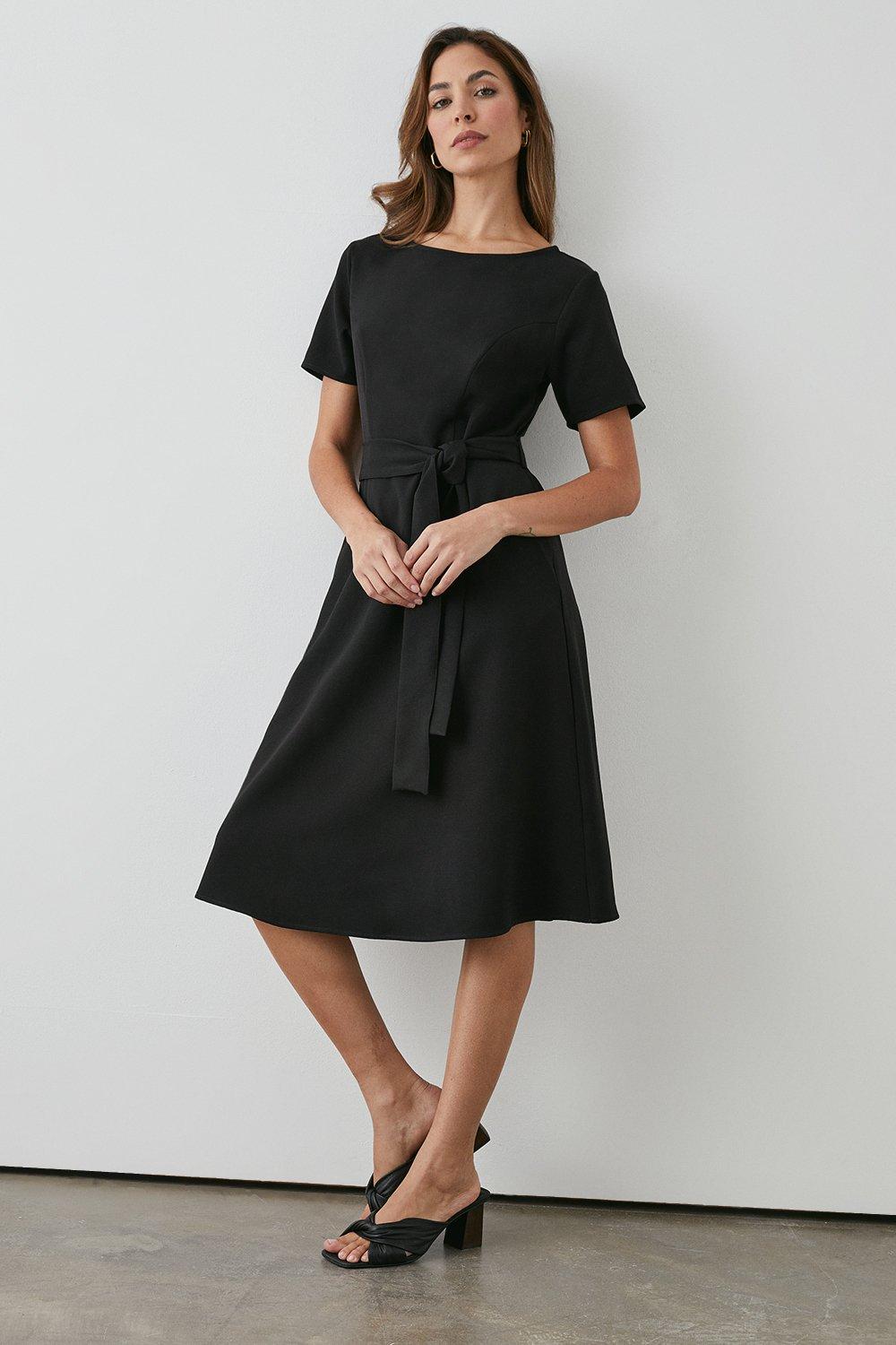 Belted Fit And Flare Smart Dress