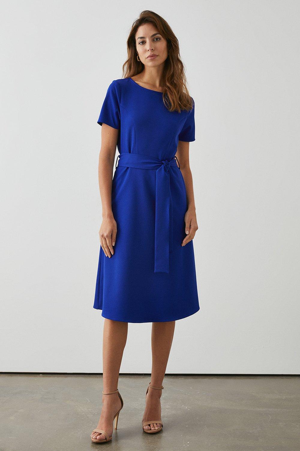 Belted Fit And Flare Smart Dress