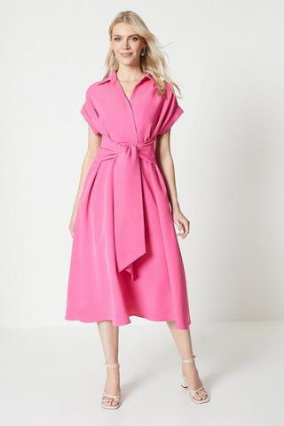 Product Front Tie Shirt Midi Dress pink