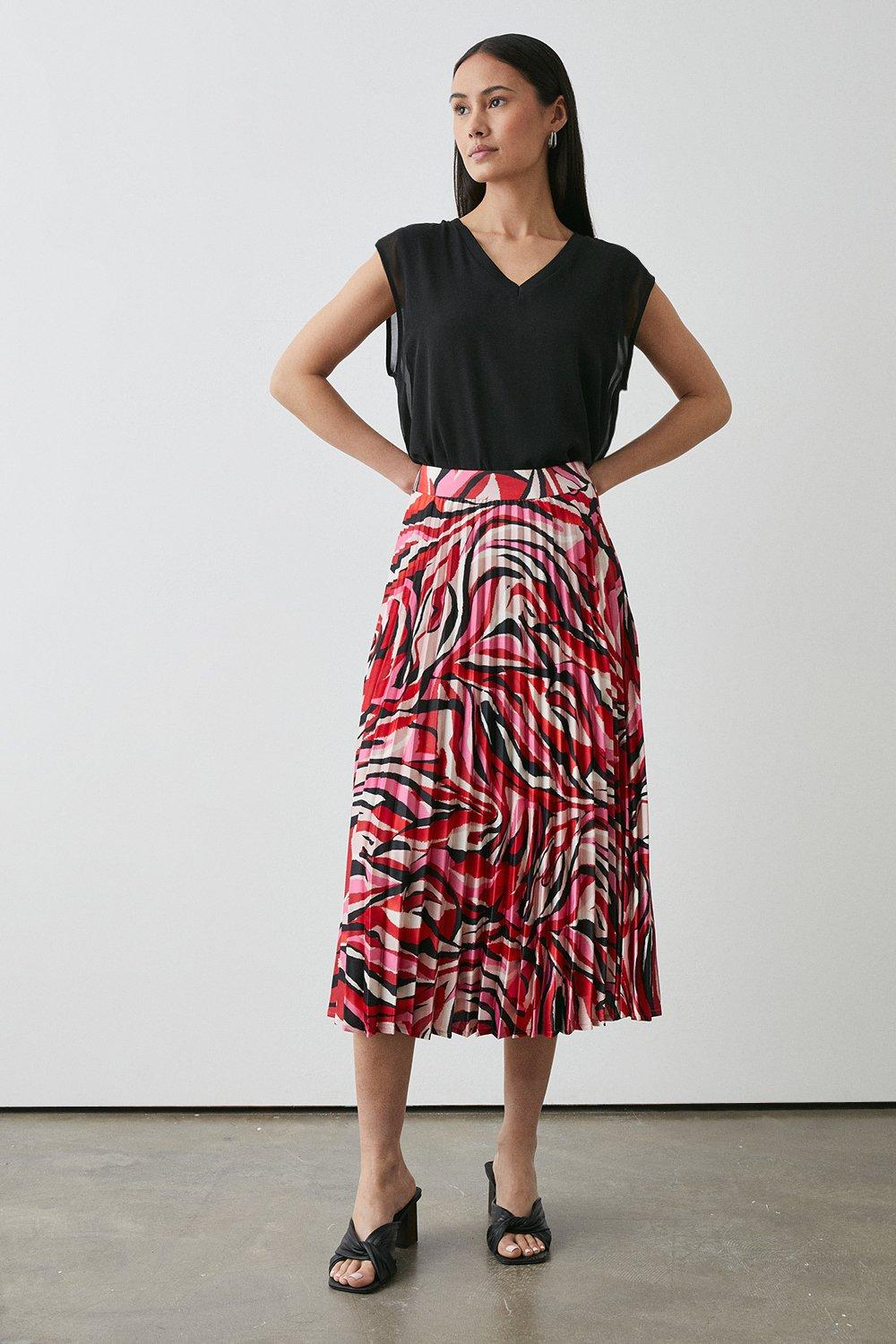 Skirts | Pink Abstract Print Pleated Midi Skirt | Principles