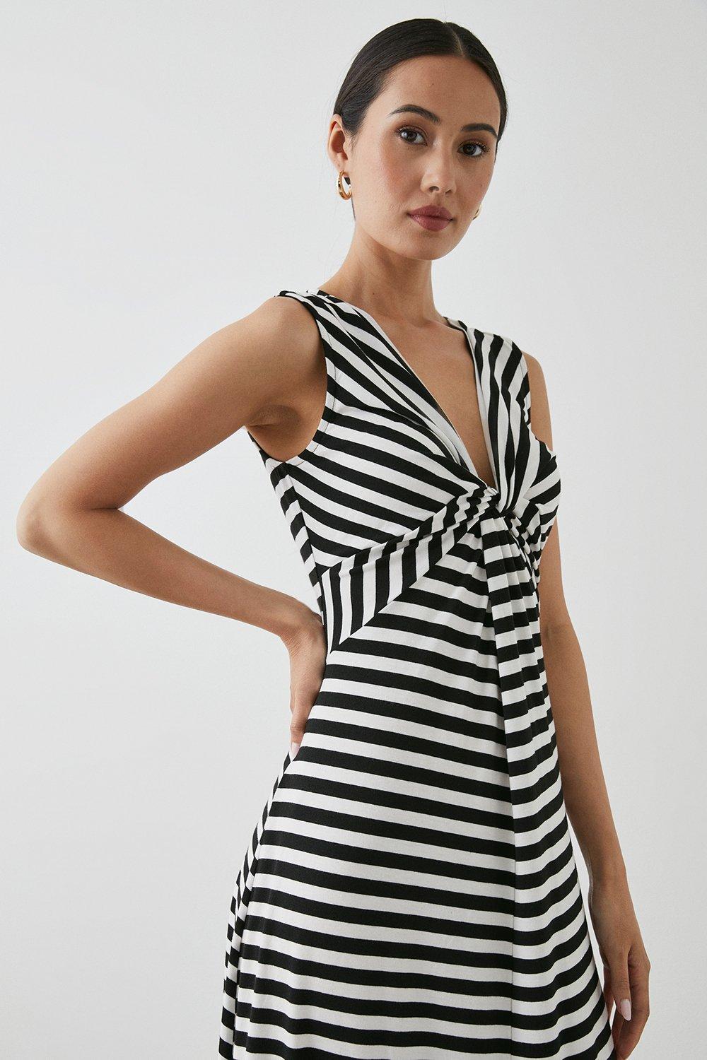 Stripe Twist Front Maxi Dress