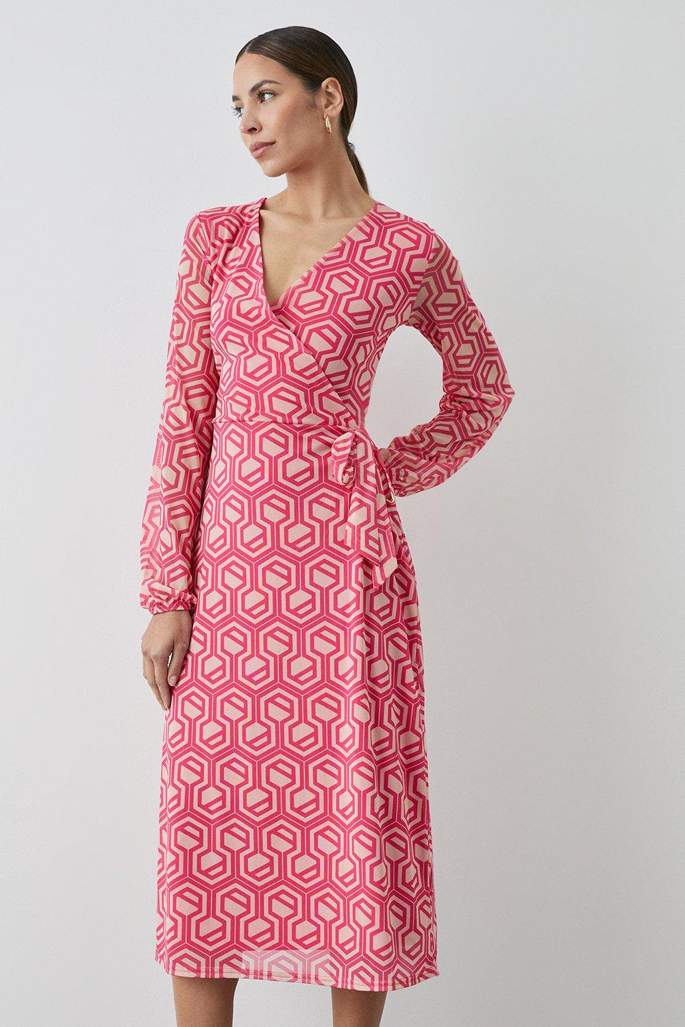 Pink Geo Jersey Wrap Dress