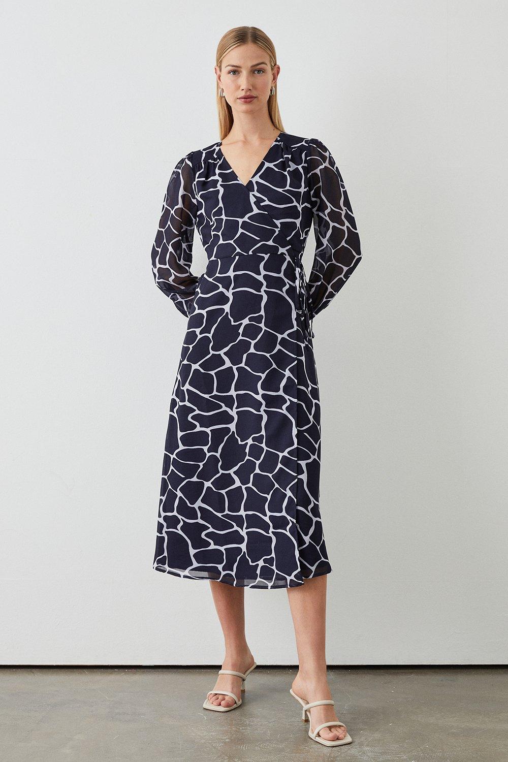 Navy Abstract Wrap Dress