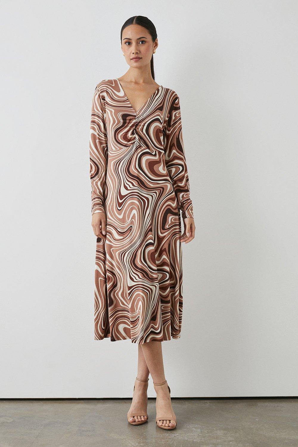 Brown Swirl Midi Dress