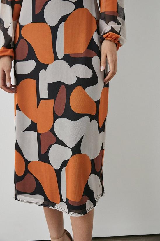 Principles Orange Abstract Mesh Wrap Midi Dress 3