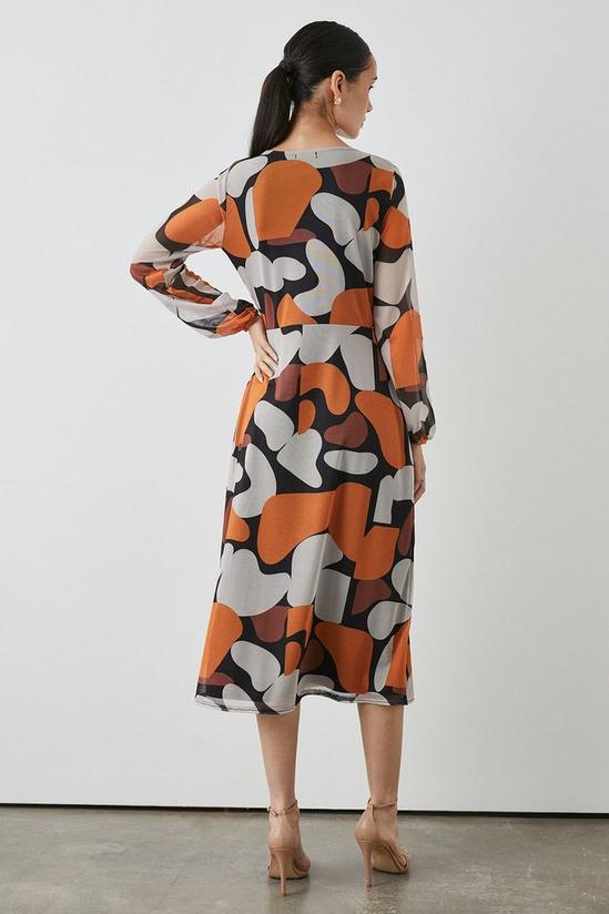 Principles Orange Abstract Mesh Wrap Midi Dress 4
