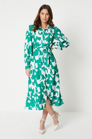 Product Green Abstract Belted Shirt Dress green
