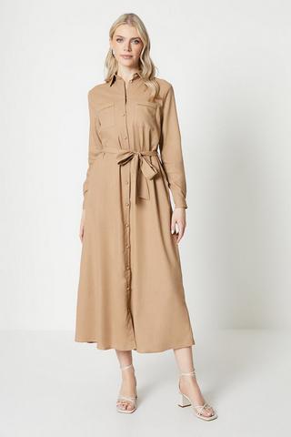 Product Belted Utility Shirt Dress camel