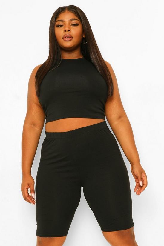 boohoo Plus High Neck Racer Crop And Cycling Short Set 1