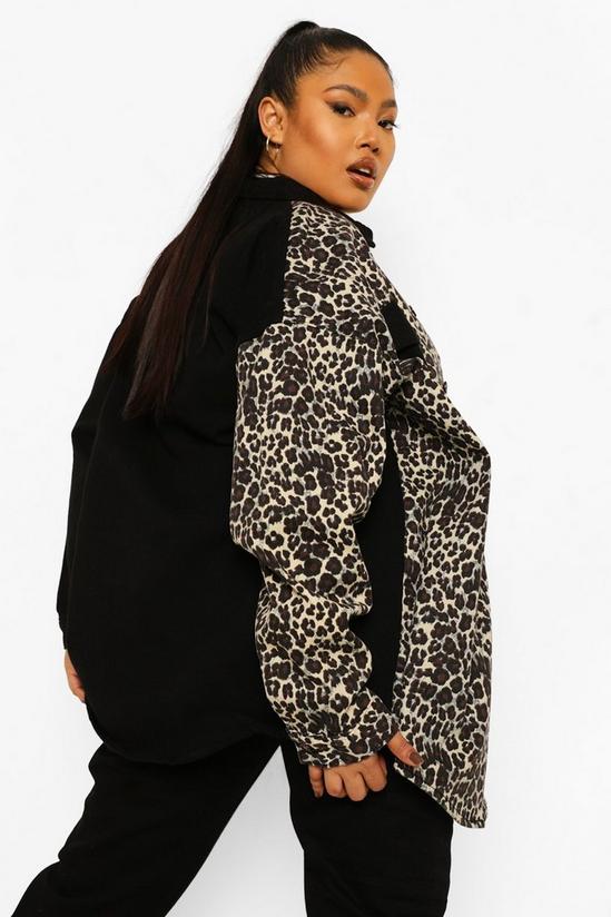 boohoo Plus Leopard Spliced Oversized Denim Shirt 2