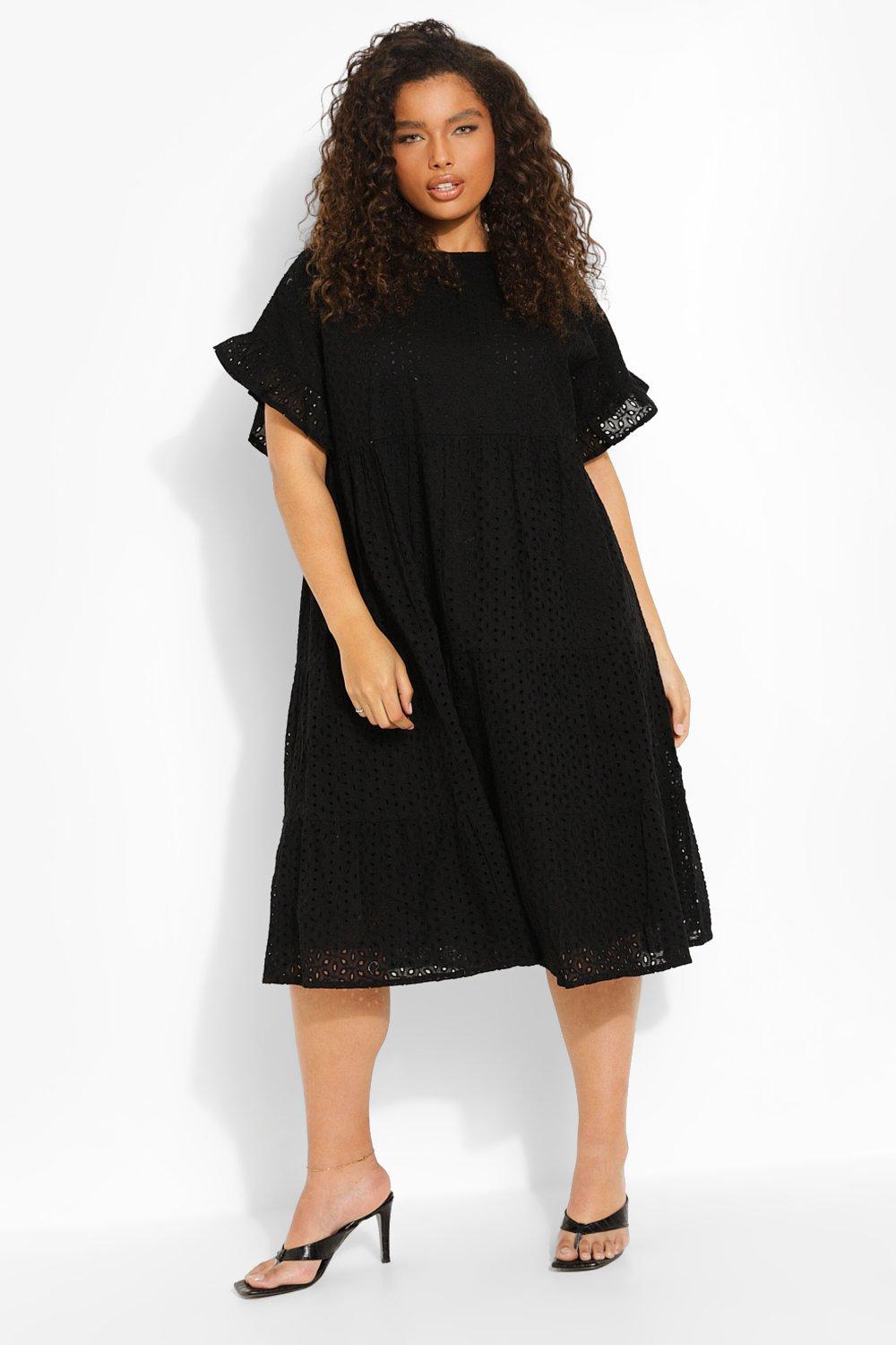 Plus Broderie Anglaise Tiered Midi Dress