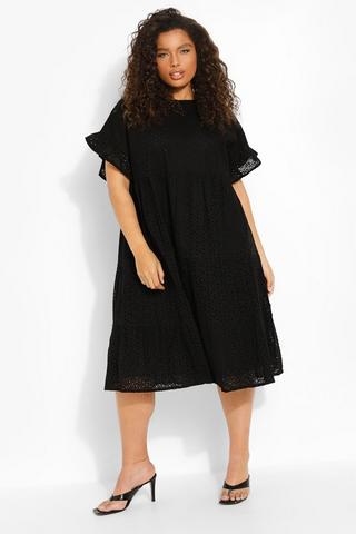 Product Plus Broderie Anglaise Tiered Midi Dress black