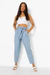 boohoo Petite Belted Paperbag Chambray Trouser thumbnail 1