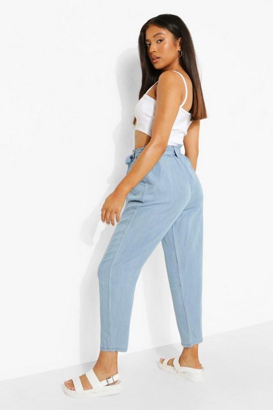 boohoo Petite Belted Paperbag Chambray Trouser 2
