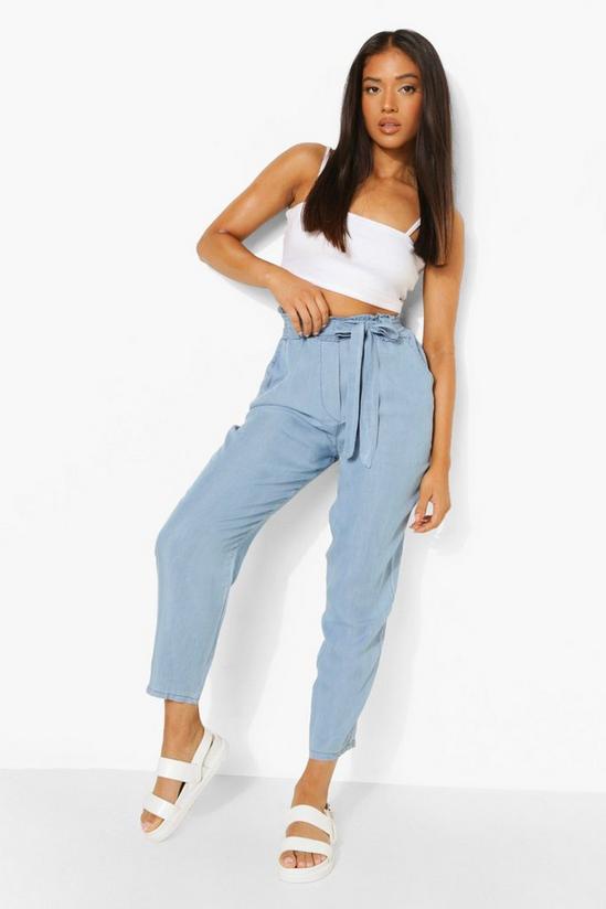 boohoo Petite Belted Paperbag Chambray Trouser 4
