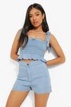 boohoo Petite Fitted Button Front Denim Shorts thumbnail 1