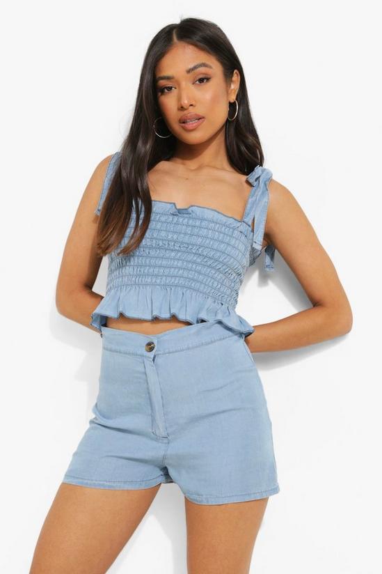 boohoo Petite Fitted Button Front Denim Shorts 1