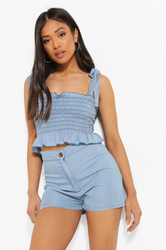 boohoo Petite Fitted Button Front Denim Shorts 4