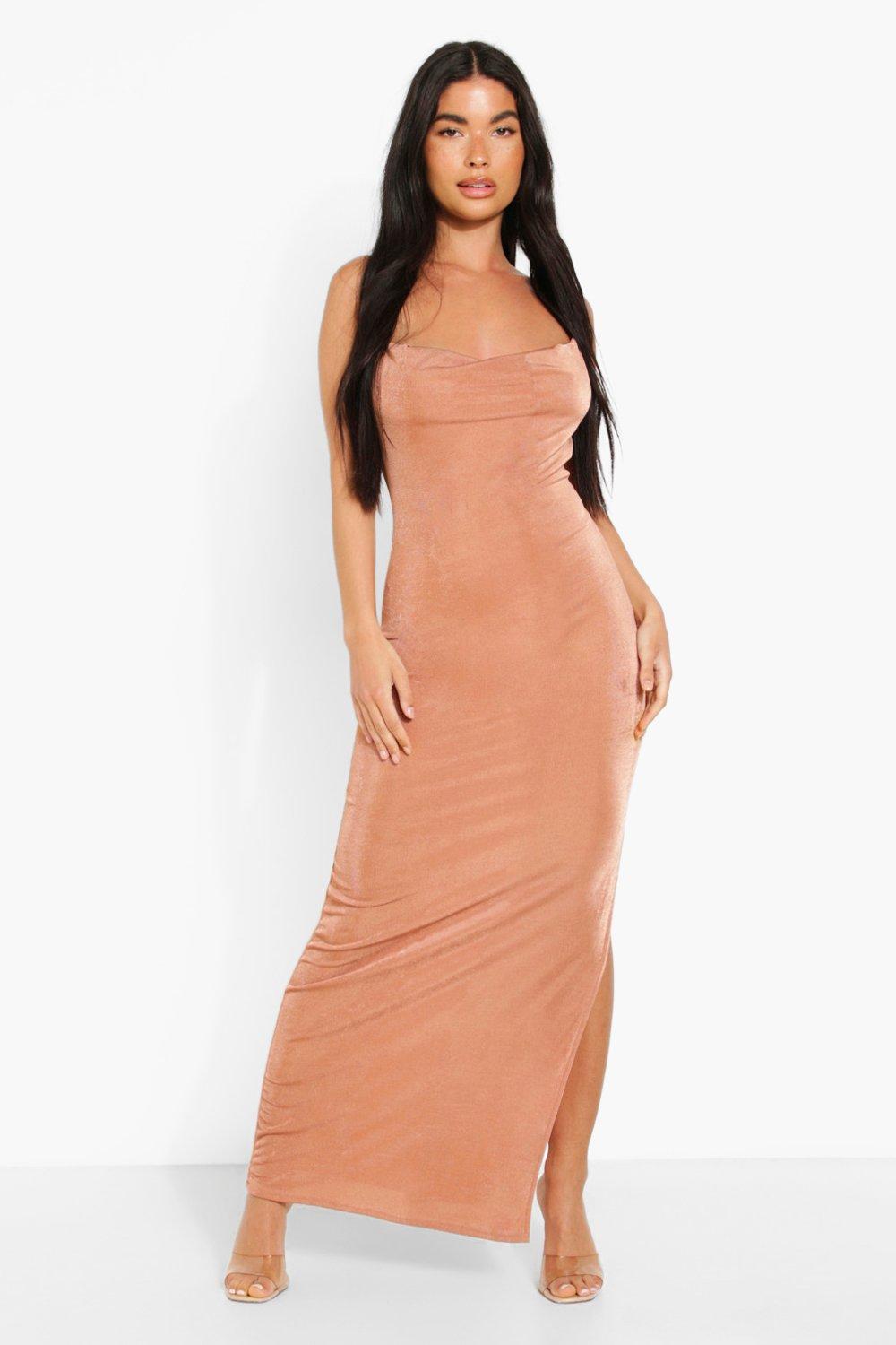 Petite Textured Slinky Cowl Front Maxi Dress