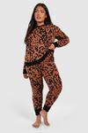 boohoo Plus Knitted Leopard Loungewear Set thumbnail 1