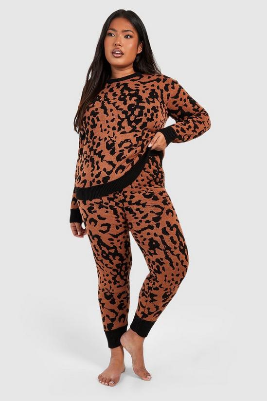 boohoo Plus Knitted Leopard Loungewear Set 1