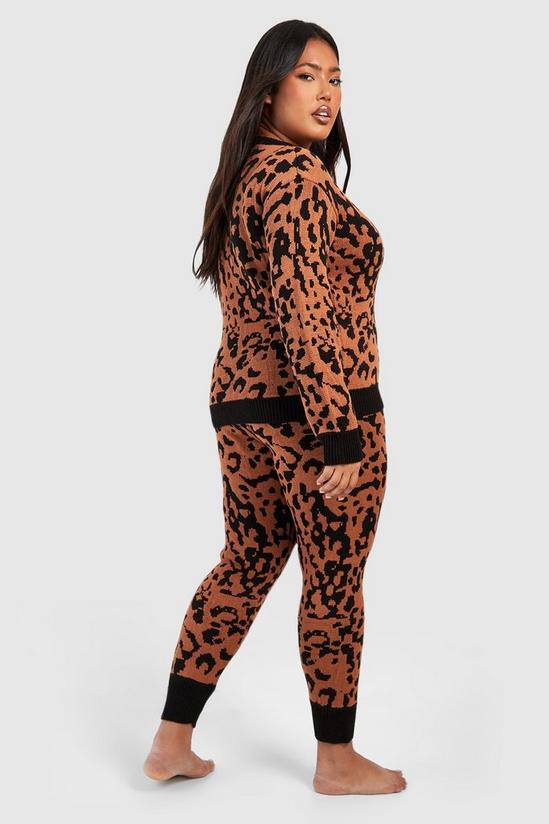 boohoo Plus Knitted Leopard Loungewear Set 2