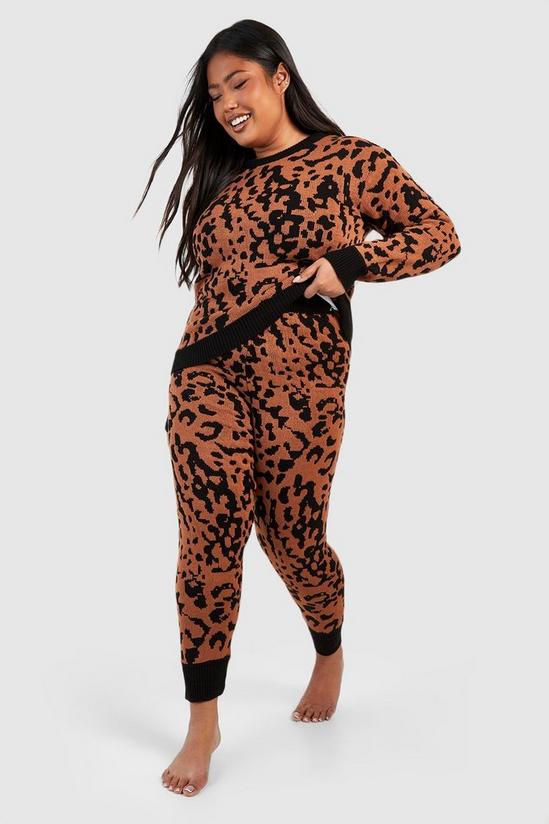 boohoo Plus Knitted Leopard Loungewear Set 3