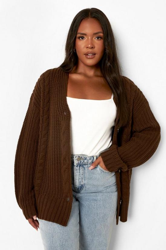 boohoo Plus Chunky Cable Knit Cardigan 1