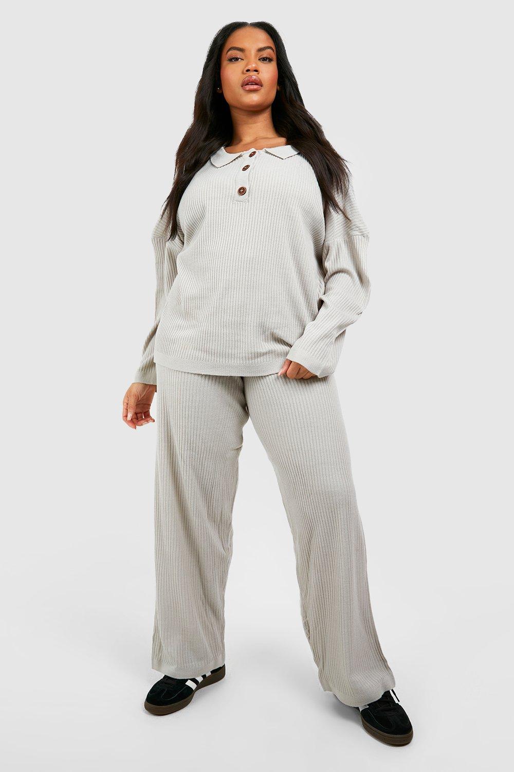 Plus Knitted Button Top & Trouser Set