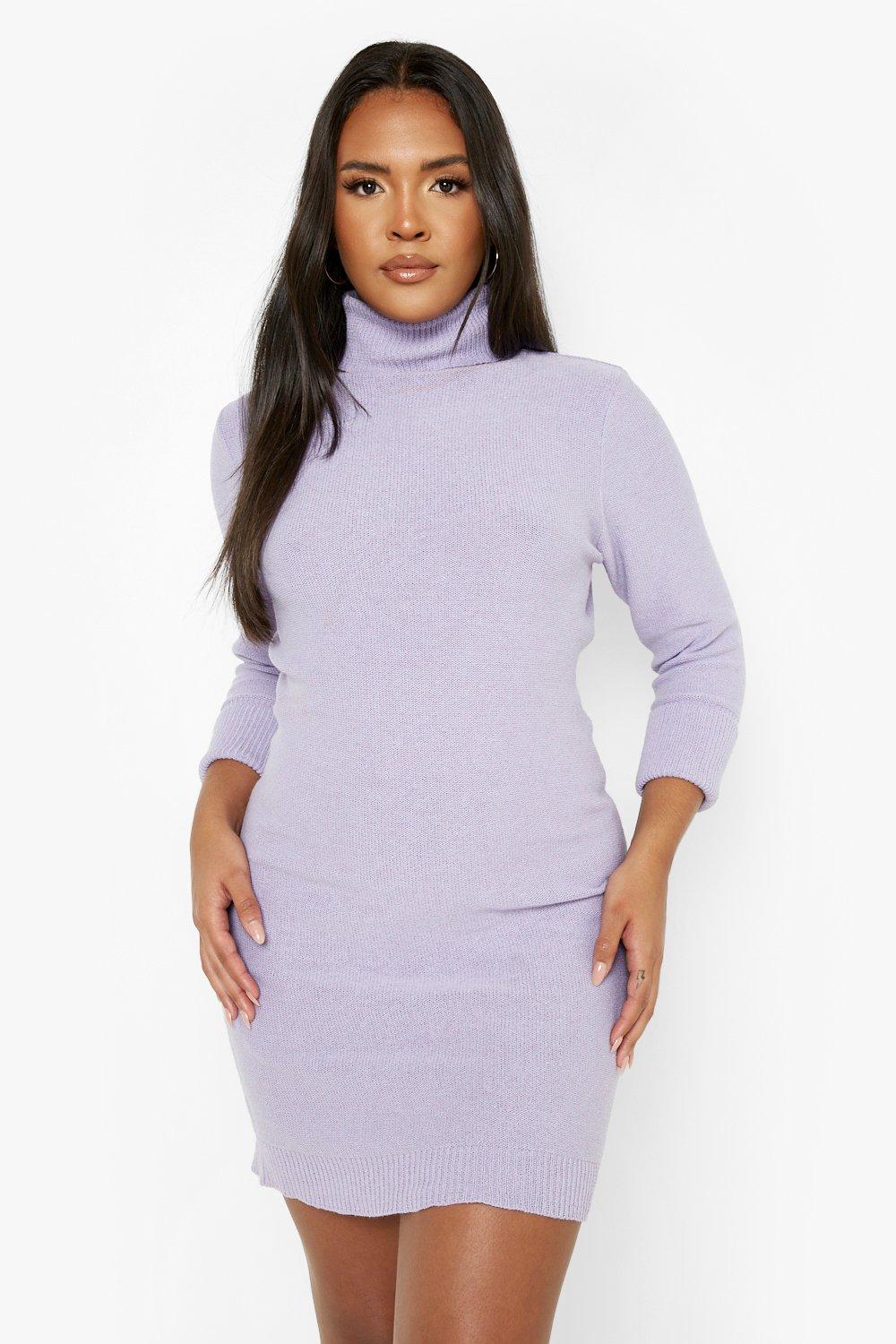Plus Recycled Roll Neck Knitted Mini Dress