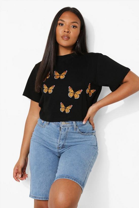 boohoo Plus Butterfly Embroidered Crop T-shirt 1