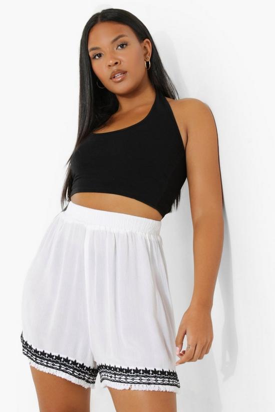 boohoo Plus Cheesecloth Tassel Embroidered Shorts 1