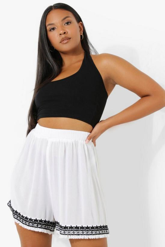 boohoo Plus Cheesecloth Tassel Embroidered Shorts 4