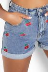 boohoo Petite Cherry Embroidered Denim Mom Shorts thumbnail 4