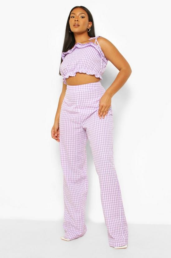 boohoo Plus Gingham Ruffle Top And Trouser Co-ord 1