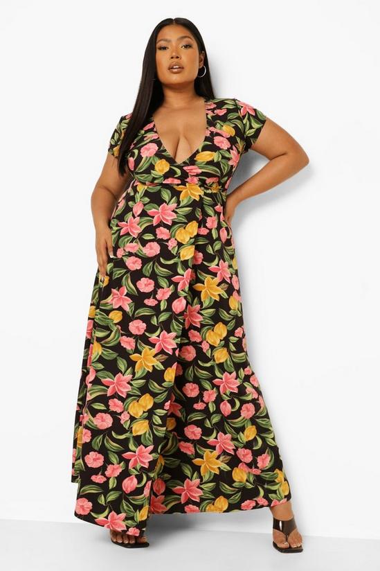 boohoo Plus Floral Print Wrap Front Maxi Dress 1