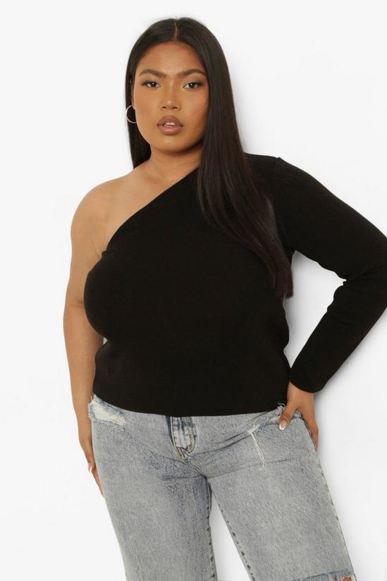 boohoo Plus One Shoulder Knitted Top 1