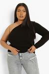 boohoo Plus One Shoulder Knitted Top thumbnail 4