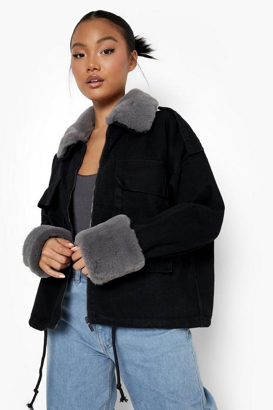 boohoo Petite Detachable Faux Fur Trim Denim Jacket 1